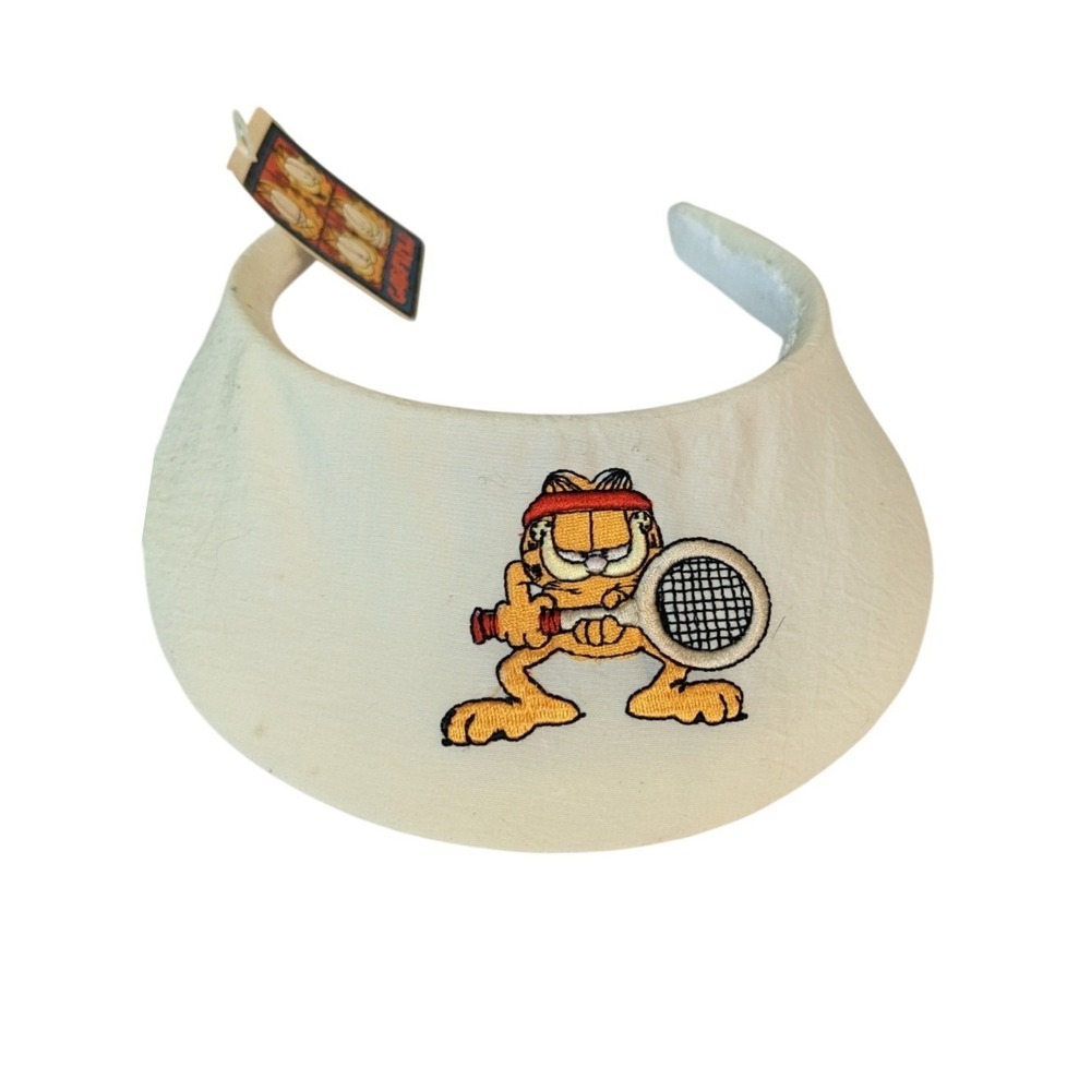 Vintage Garfield Tennis Sun Visor Clip‎ On White Embroidered Hat NWT